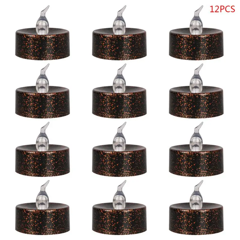 

12 12 Pcs Plated Black Candles Battery Operated Tea light Flameless LED Electronic Candles for Halloween Festival Wedding Party
