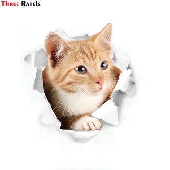 

Three Ratels FC65 3D Cute Cat View Smashed Wall Sticker for Door Bedroom Wall Refrigerator Window Toilet Ipad Laptop Home