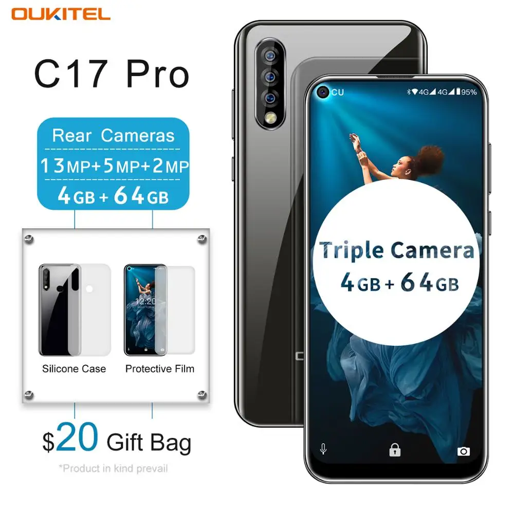  original OUKITEL C17 Pro Smartphone Face ID 6.35''FHD 4GB RAM 64GB ROM Android 9.0 MTK6763 Octa Cor