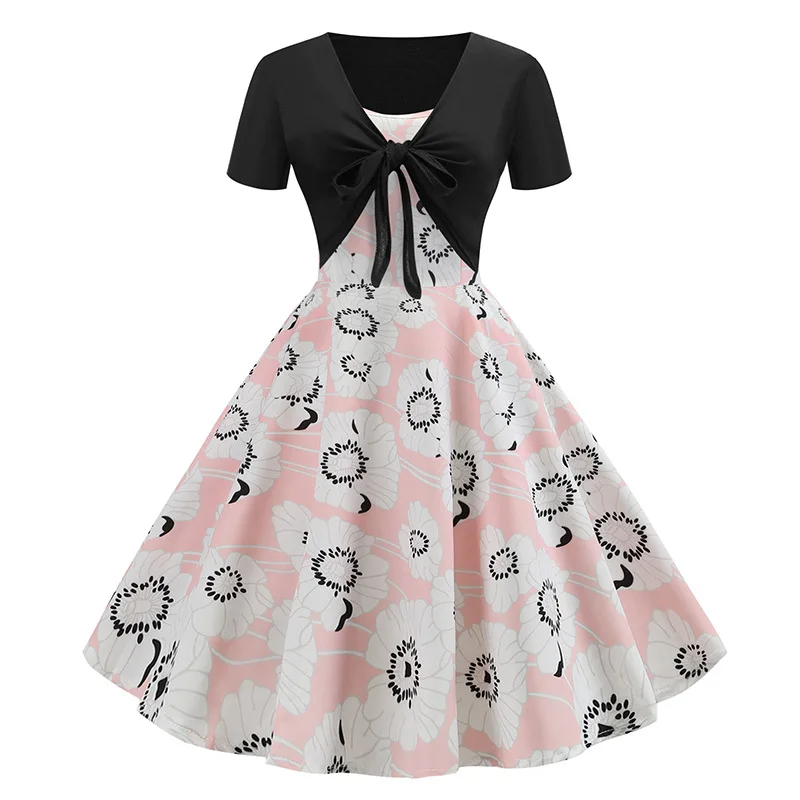 

3D Photo Shoot Hot Selling Retro Hepburn Wind Digital Printing Big Skirt Waist Hugging Long Skirts Dress Women's 329