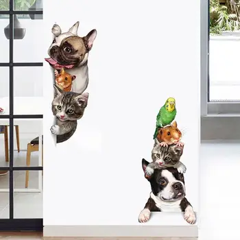 

Removable 3D Animal Wall Sticker PVC Waterproof Self-Adhesive Dog Cat Mouse Bird Decal Decoration for Kid Room Wallpaper