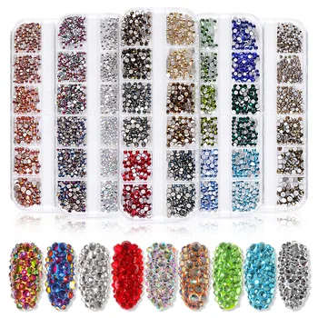 

12 Grid Nail Decal Rhinestones Multi-style Diamond Gem 3D Glitter Durable DIY Salon Decoration For Nail Art Manicure Wholesale