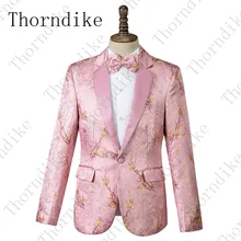 Thorndike розовый пиджак для мужчин с принтом приталенный Блейзер Сливовый цветок Мужская сценическая одежда Блейзер стильный вечерние свадебные куртки