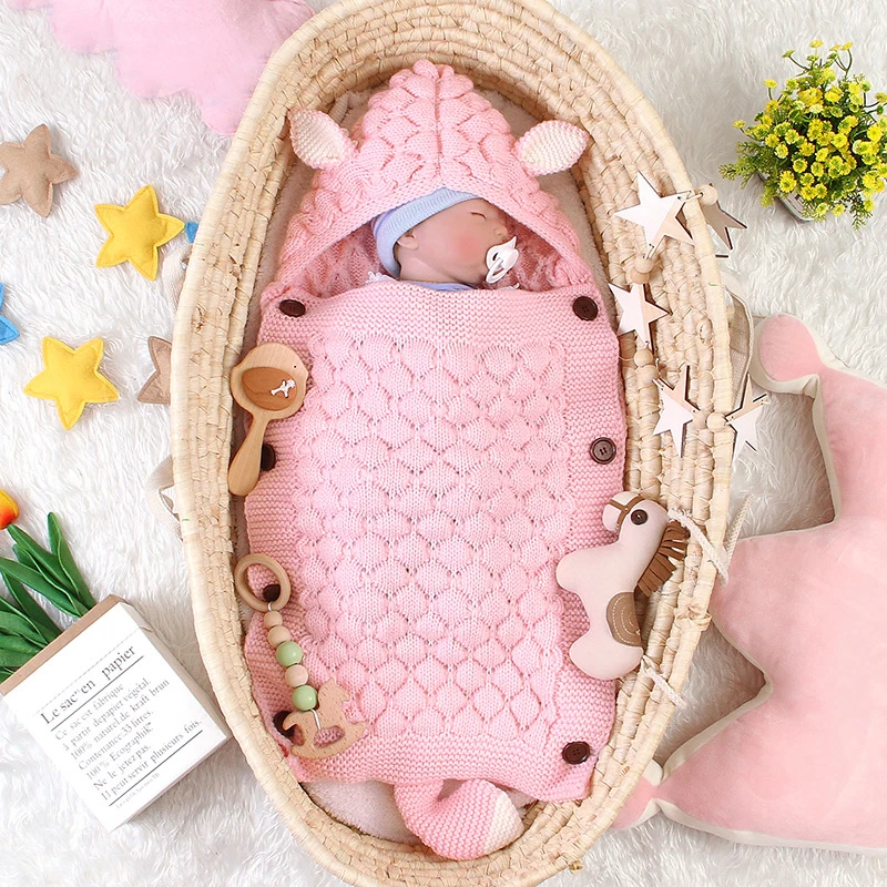 

Cute Baby Swaddle Wrap Knit Wrap Newborn Baby Sleeping Bag, Baby Stroller Blanket Coverage In Infant Sleep Warm Bag