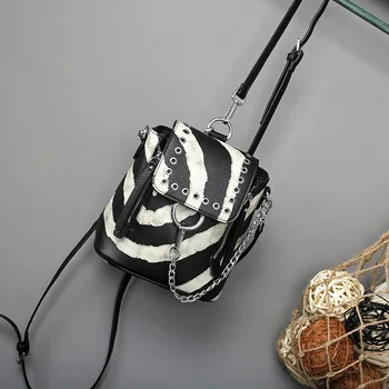 

Ins Women All-match Bag 2018 New Fashion Backpacks Zebra-stripe Rivets Multi Function Zebra Stripes Shoulder Girl Bags