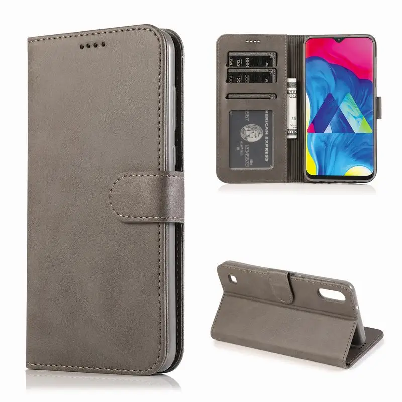 Grey Case Чехол для samsung Galaxy A10 A 10S, чехол-бумажник из искусственной кожи, Флип 360, защитный противоударный простой ретро-чехол для телефона - Цвет: Grey Case