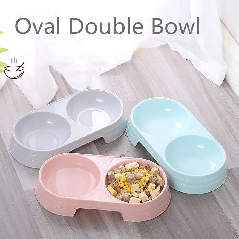 Macarrón doble de plástico para mascotas, plato de agua potable para cachorros y gatos, suministros de alimentación para cachorros, accesorios para perros pequeños