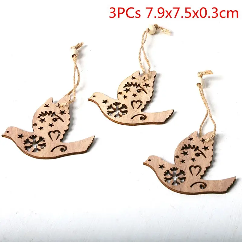 3PCs j DIY рождественская елка звездный колокол Деревянные Подвески, украшения орнамент с рождественской елкой DIY деревянные поделки дети подарок на год украшение дома - Цвет: 3PCs j