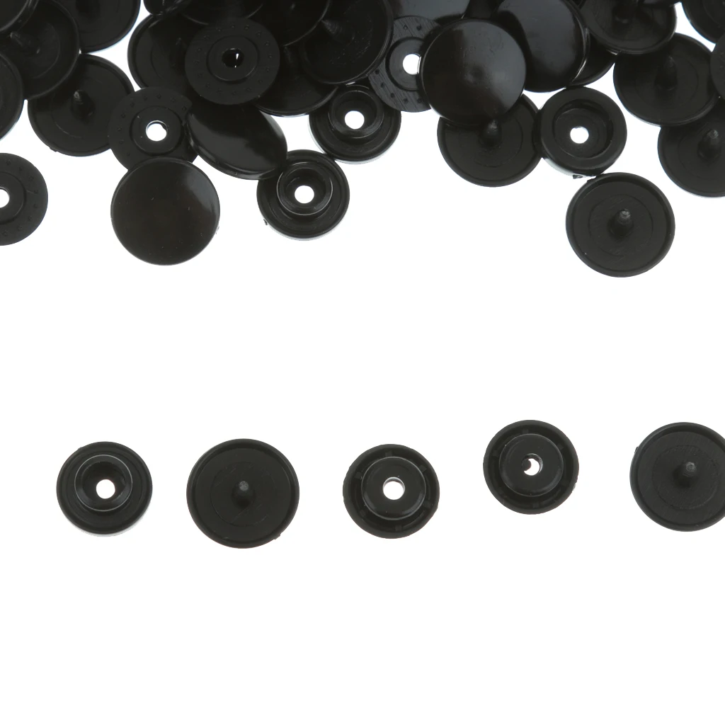 Set of 100 T3 Resin Snap Buttons Dummy Clips Press Studs For Sewing 10.7MM Black