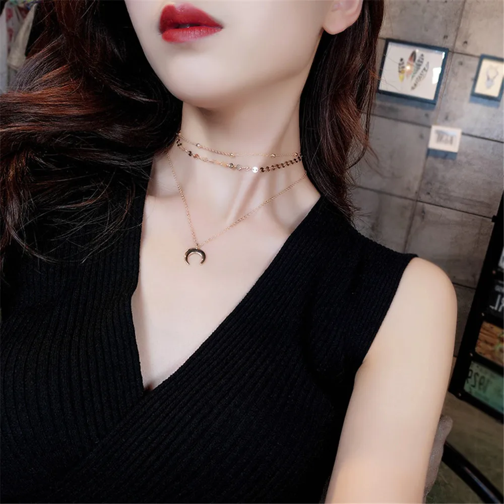 CRLEY 3 шт./компл. Золотая цепь полумесяц ювелирные изделия женские Boho Collares женские ювелирные изделия для вечеринки рождественские подарки