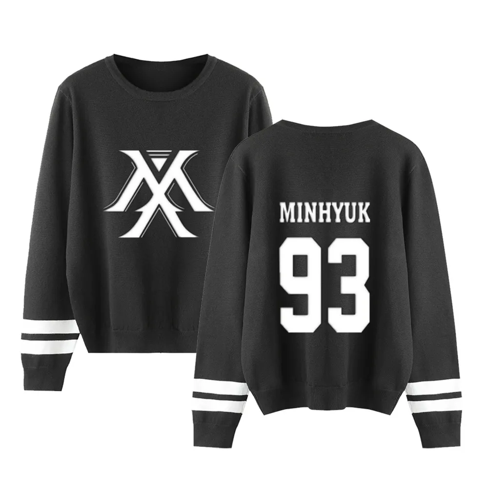 Monsta X Модный стильный кардиган с принтом логотипа 471 стильный свитер Новое поступление свободный удобный зимний свитер с круглым воротником - Цвет: MY01