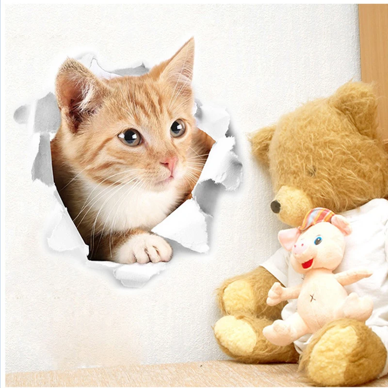 

Home Decoration Wall Sticker Cute Cats Hole View Toilet Stickers Cartoon Wall Sticker Fridge Sticker Kids Room 3D Decals Decor