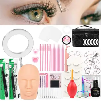 

False Eyelashes Extension Practice Exercise Kit Makeup Mannequin Head Set Grafting Eyelash Tools Kit Practice Eye Lashes Graft