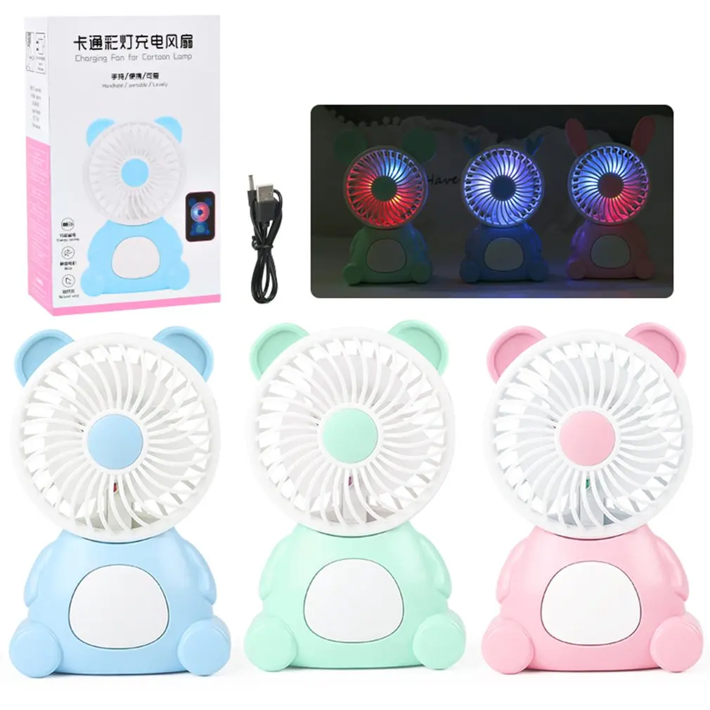 Q8-5B Cute USB Fan Rechargeable Quiet Desktop Electric Cooling Fan with Lighting
