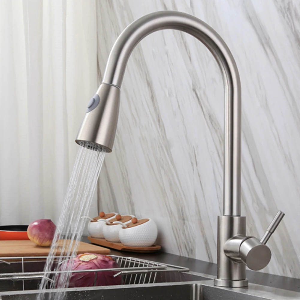 Tap Kitchen-Faucets Water-Tap Pull-Out 360-Degree Stainless-Steel Single-Hole-Handle