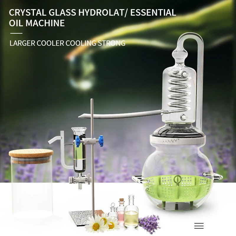 HOOLOO Household Hydrolat Essential Oil Glass Distiller Mini Distilling Heating Equipment Brewing Distillation Machine
