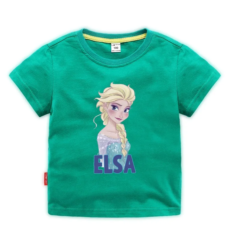 Elsa 6 Летняя детская Рождественская одежда хлопковая однотонная Повседневная футболка с короткими рукавами для маленьких девочек с изображением принцесс Эльзы и Анны футболка - Цвет: Elsa 6