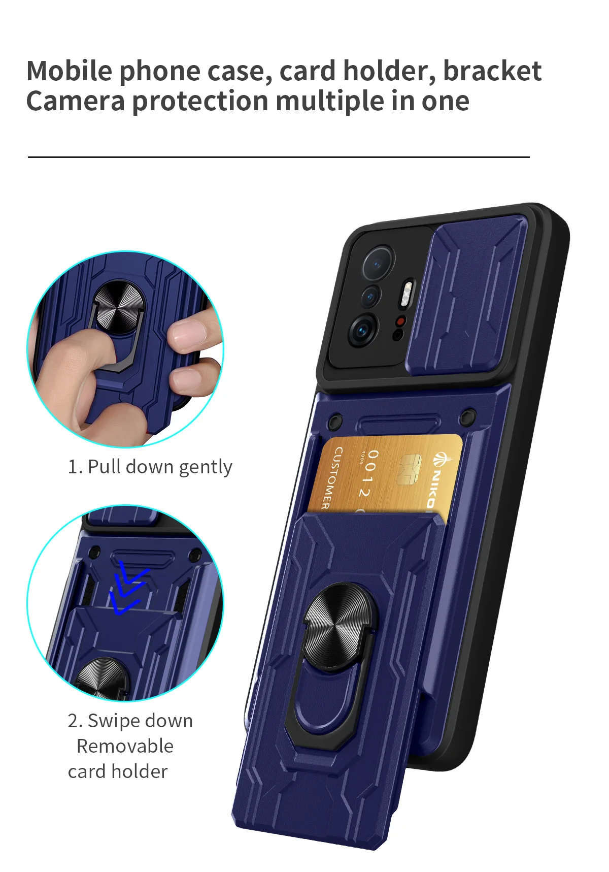 Detachable Card Holder Phone Case For Xiaomi 11T 11 Pro Redmi Note 11 10 Poco X3 Pro Max Slide Stand Kickstand Ring Camera Cover Detachable Card Holder Phone Case For Xiaomi 11T 11 Pro Redmi Note 11 10 Poco X3 Pro Max Slide Stand Kickstand Ring Camera Cover