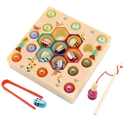Juguete de pesca de madera dos en uno, juegos de pesca magnéticos, atrapar gusanos, rompecabezas educativo, juguetes para niños, regalos