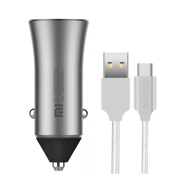 Новейшая модель; Xiaomi Mi автомобиля Зарядное устройство 18 Вт Dual USB Quick Charge 3,0 5 V/2.4A 9В/2A 12 V/1.5A Быстрая зарядка 3,0 Edition+ 2A Magcle кабель - Цвет: with Type C cable