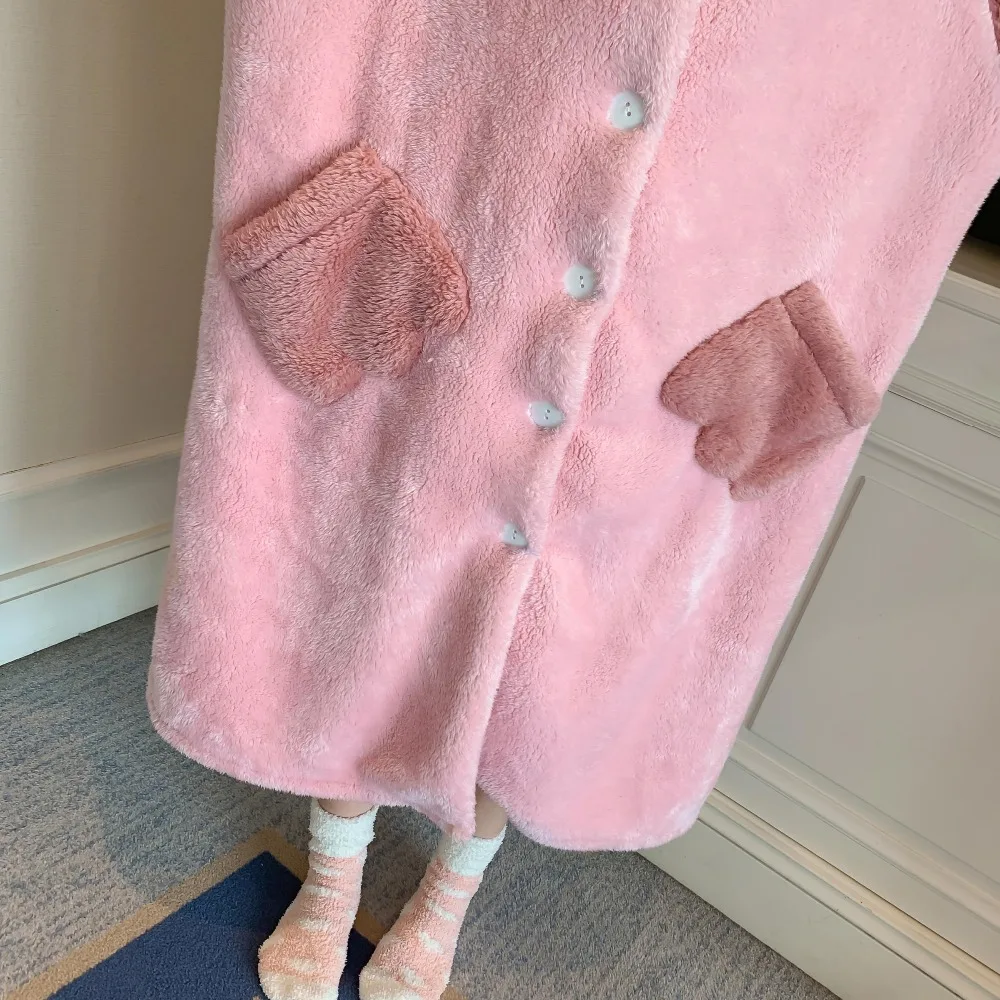 Зимние мягкие теплые халаты для женщин розовый с капюшоном длинный банный халат дамы Халат Kawaii буквы халаты для женщин