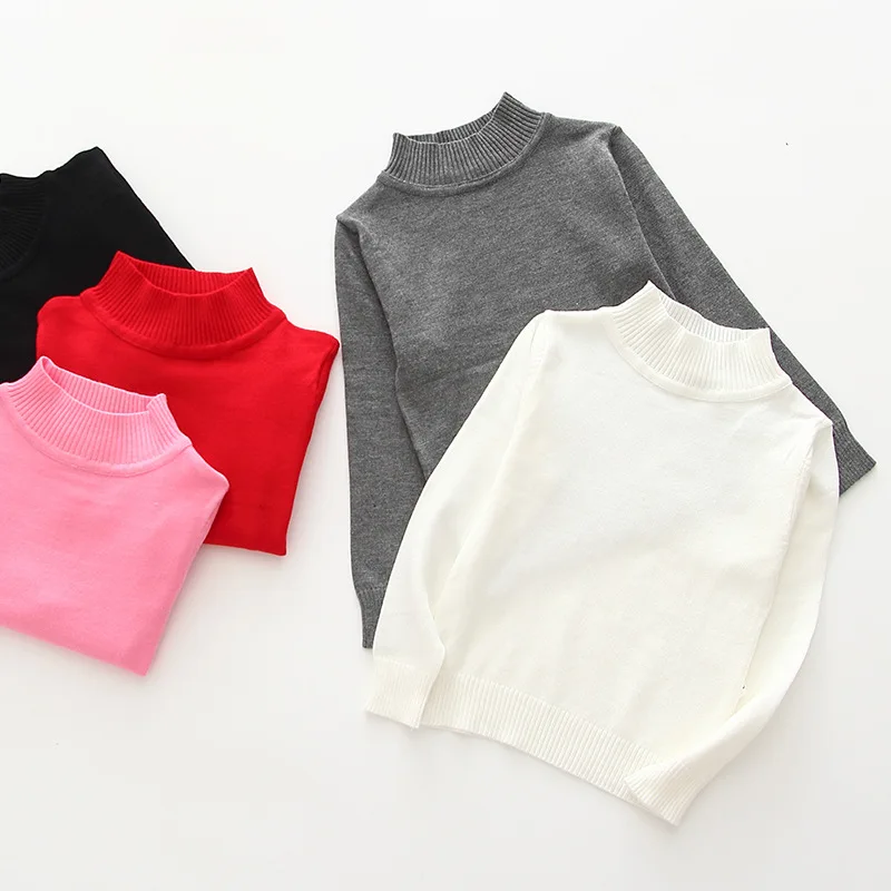 

2019 Spring Autumn Kids Sweater Plain Turtle Neck Boys and Girls Pullover 1 2 3 4 5 6 7 Years Old Toddler Girl Clothes 195001
