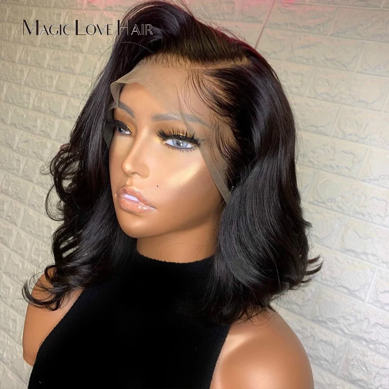 Wigs Human-Hair-Wigs Lace-Frontal Magic Natural Brazilian Short Bob-Wave Love for Women