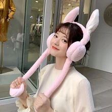 Милые женские наушники, теплые, можно перемещать подушки безопасности, шапка, плюшевая, для танцев, с кроличьими ушками, Осень-зима, NFE99