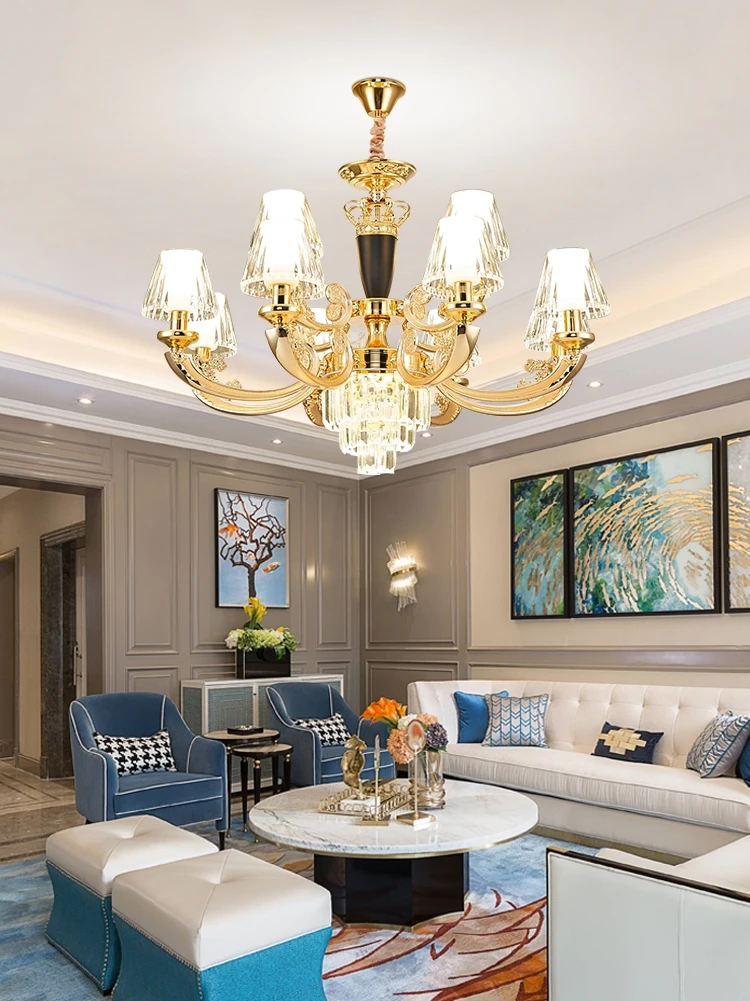 

European K9 Crystal Luxury Chandelier Living Room Zinc Alloy Gold Bedroom Home Hanging Fixture New Villa Lobby Designer Led Lamp