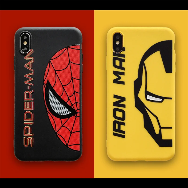 

Hot Cartoon Spiderman Ironman Case for iPhone Xs Max XR X 6 6S 7 8 Plus Cases Marvel Soft Silicone TPU Back Cover