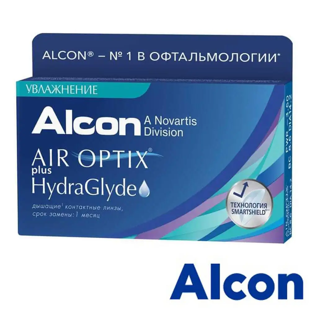 Контактные линзы AIR OPTIX PLUS HYDRAGLYDE (6 шт) на месяц для зрения эйр оптик плюс