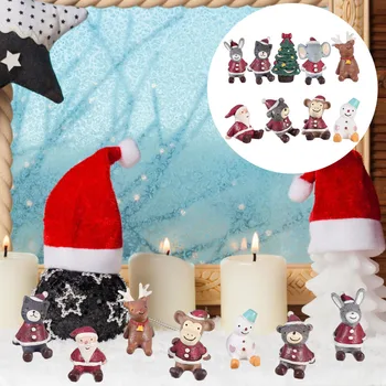 

9 pcs Micro Landscape Decors Desktop Christmas Animals Resin Ornaments Adornments Figurines for Home Office