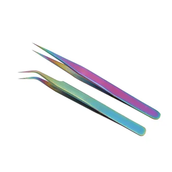 

1Pc Anti-Static Rainbow Stainless Steel Curved Straight Eyebrow Tweezers Eyelash Extension Nail Art DIY Makeup Tools Kit