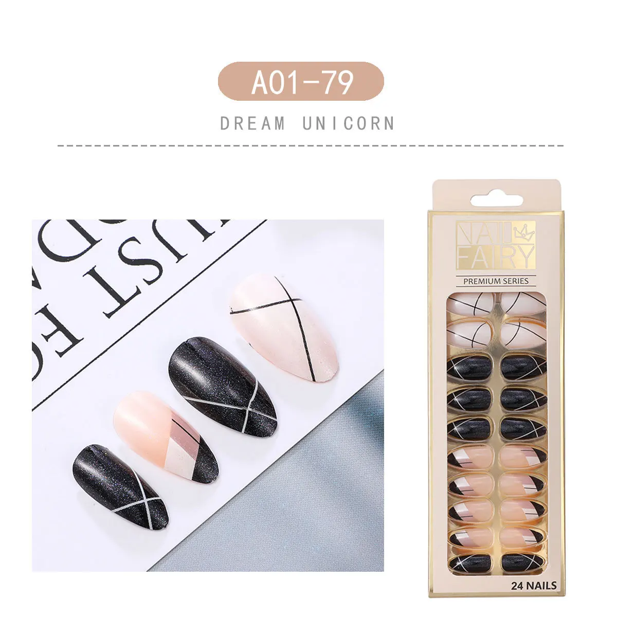 24PCS/box Loose Powder Jump Color Ballet Med-Length Fake Nails Gradient Aurora Marble Press on Full Cover Wearing Wearable Nails
