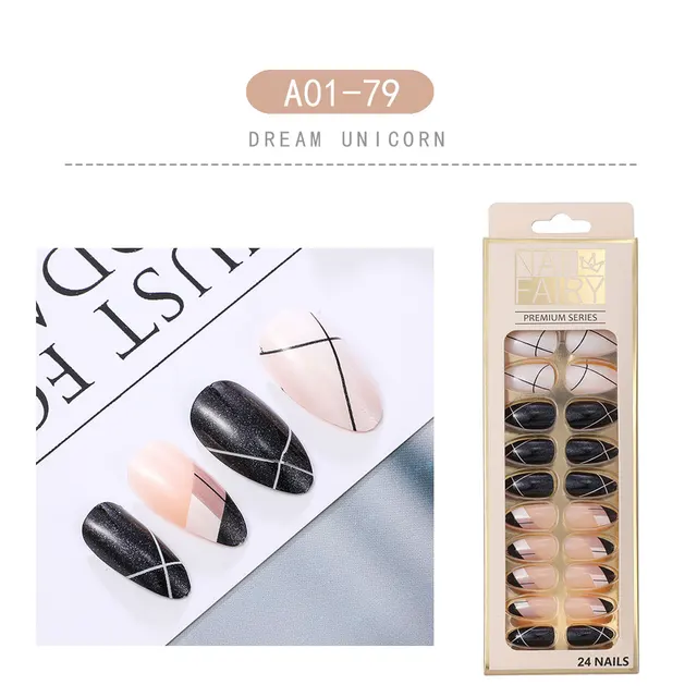 24PCS/box Loose Powder Jump Color Ballet Med-Length Fake Nails Gradient Aurora Marble Press on Full Cover Wearing Wearable Nails NO.2