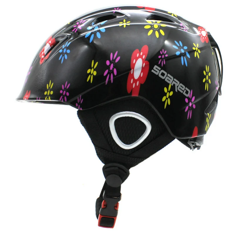 Зимний детский лыжный шлем интегрированный литой лыжный Снежный шлем для детей мальчиков и девочек безопасный скейтборд лыжный сноуборд-шлемы - Цвет: Black Flower