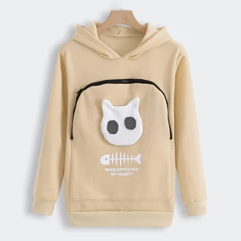 

Women Winter Hoodies Casual Cat Fish Bone Pattern Cute Hooded Sweatshirts Fashion Long Sleeve Female Pullovers Pocket