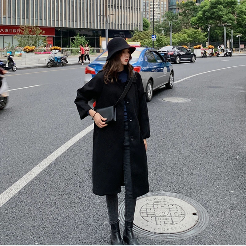 Ulzzang/шерстяная Женская Классическая плотная зимняя уличная одежда с широкой талией в Корейском стиле для школьниц