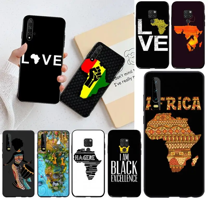 HPCHCJHM Africa Map Geography Painted Soft Silicone Black Phone Case for Huawei P30 P20 lite Mate 20 Pro P Smart 2019 prime | Мобильные
