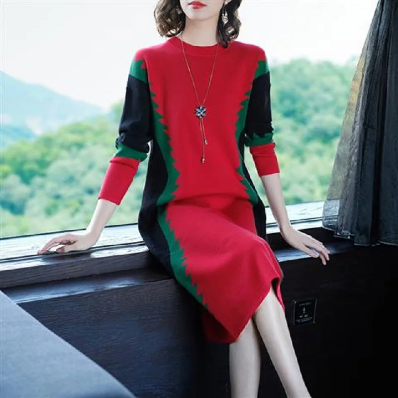 red sweaters Весна/осень, женские свитера, компьютерная вязка, свитер, пуловер для женщин, высокая эластичная одежда, средней длины, с круглым вырезом, Свитера для беременных - Цвет: red sweaters
