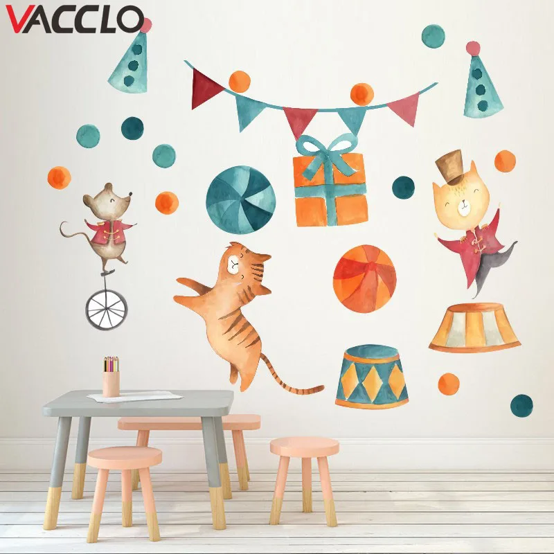 Vacclo DIY Наклейка на стену с изображением животных мышей кошек цирков украшения