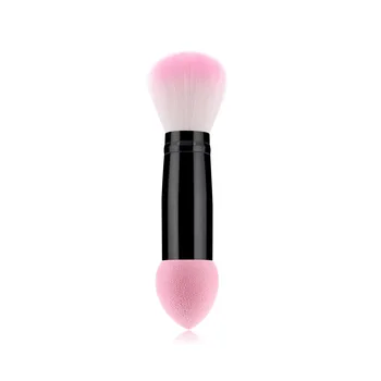 

1pc Professional blusher brush 2 heads Nylon Make up Brushes Two Head Metal Cosmetic Tools with Sponge Pink Color drop shipping