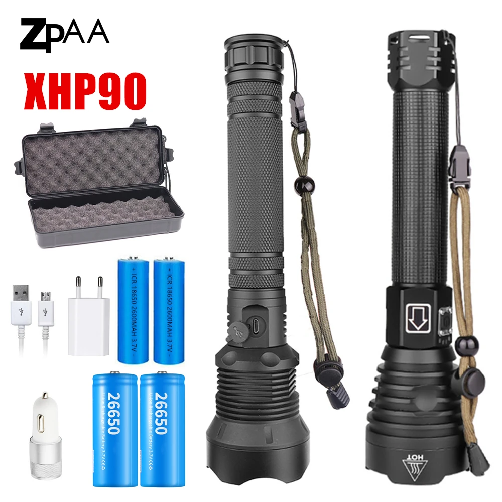 Фонарик XHP90 XHP70.2 светодиодный супер яркий тактический USB перезаряжаемый 26650 18650