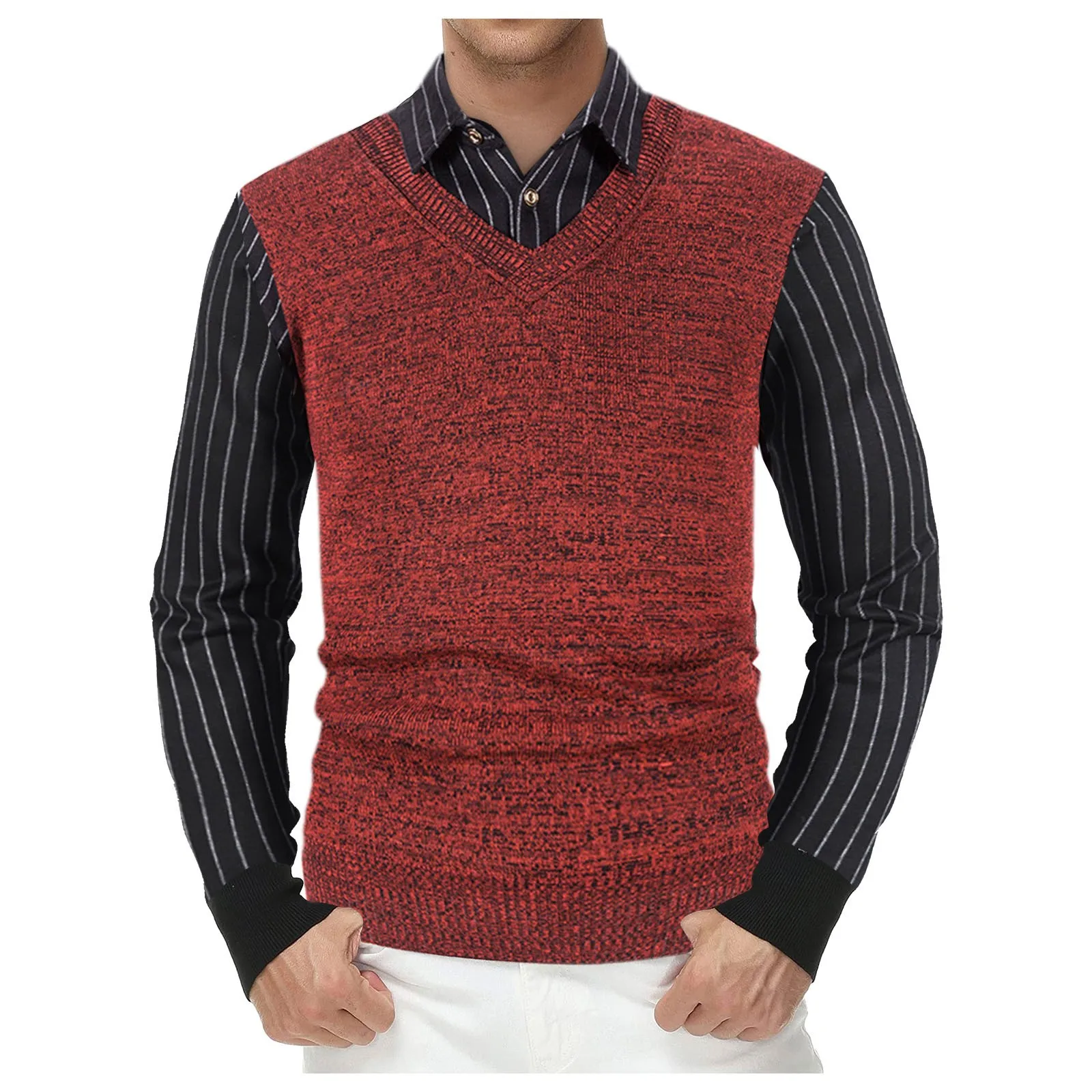 Fashion Casual Fake Two-piece Knitted Pullover Sweate Business Sweater Shirt Long Sleeve Jumper Male Fashion Slim Fit Sweater 2