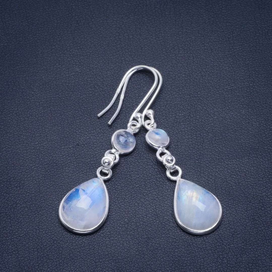 284130-E L# 925-Sterling Solid Silver Earring With Rainbow Moonstone Top Quality Gemstone Earring Handcrated Boho Earring Gift For You
