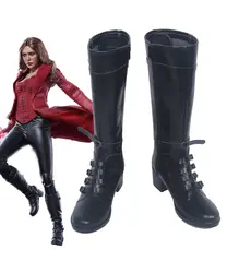 Обувь «Капитан Америка» 3 «Civil War» Обувь для костюмированной вечеринки «Алая ведьма» ботинки из искусственной кожи черные ботинки на
