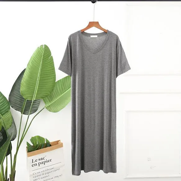 Large size night dress short sleeve modal cotton sleepwear nightgown women nightwear nightshirt night gown loose long dress Women Nightgowns Women Nightdresses Women Pajamas Sleeping Dress