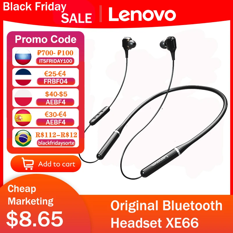 Оригинальные Bluetooth-наушники Lenovo XE66 (Pro) проводные наушники с креплением на шею