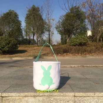 

10pcs/lot new mint color easter tail bucket canvas monogram personalize easter tote basket