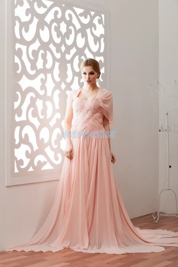 

free shipping 2016 hot sale new design custom color/size crystal with jacket small train evening gown pink chiffon evening dress